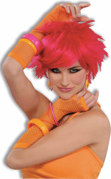 Fishnet Fingerless Long Costume Glove Orange One Size
