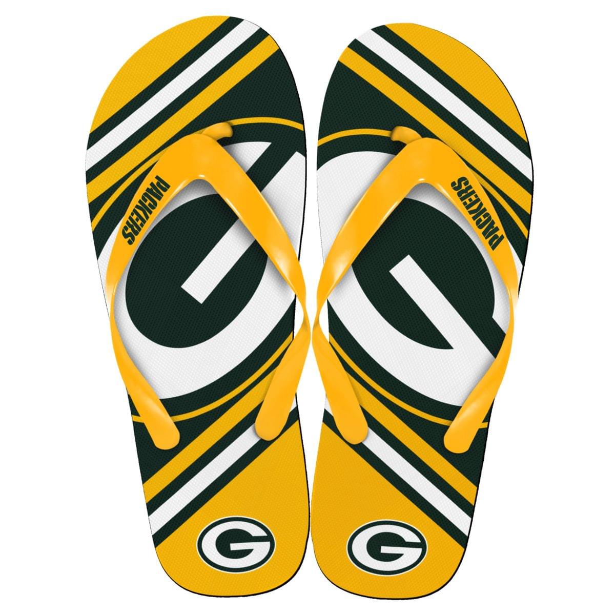 Green Bay Packers Nfl Unisex Big Logo Flip Flops Small (W 7-8)