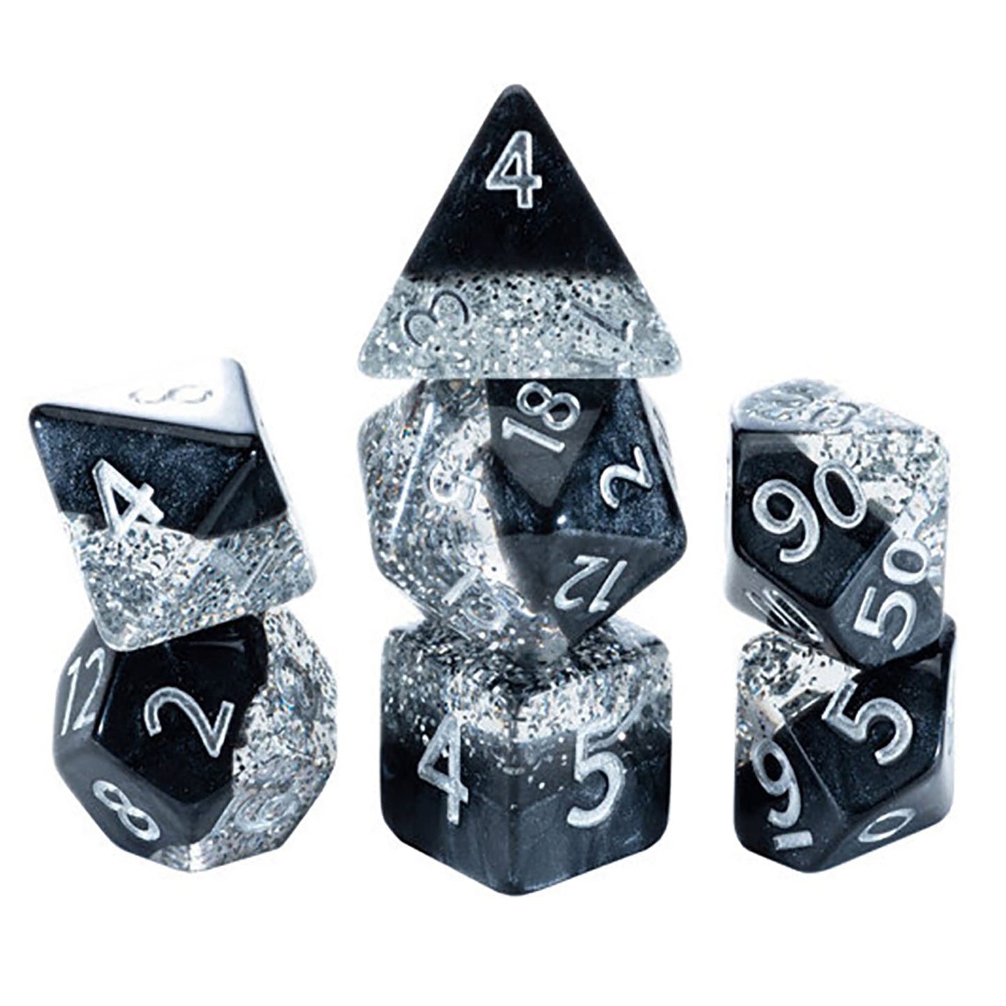 Gate Keeper Games Halfsies Dice: Sparkle Edition - Glitter Black - 7 Piece Dice Set