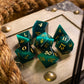 Gemstone Dark Green Cats Eye Stone Hand Carved DND Dice Set