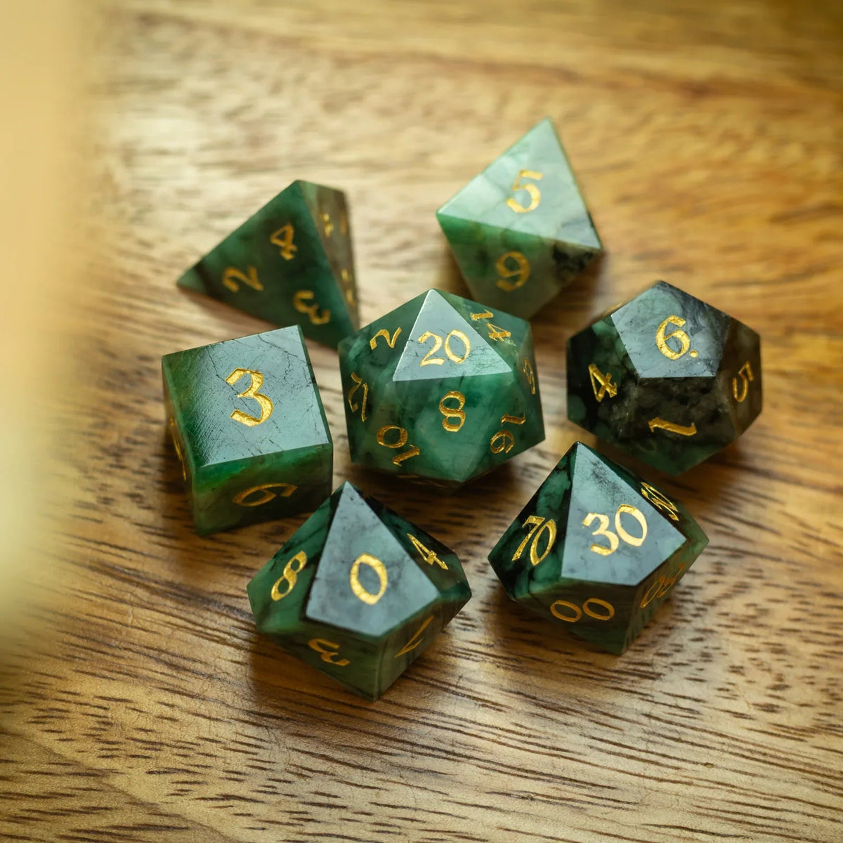 Green Emerald Gemstone DND Dice Set