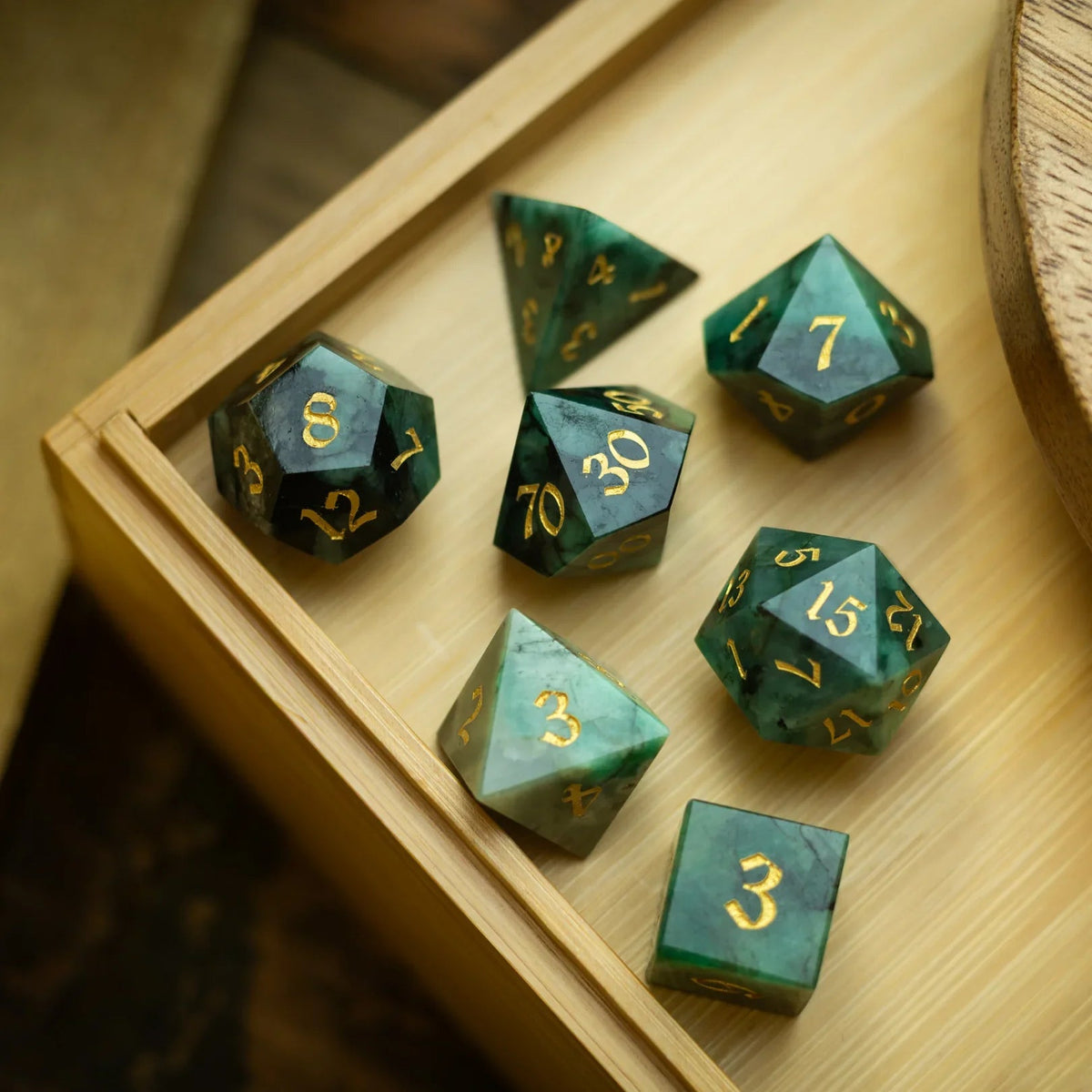Green Emerald Gemstone DND Dice Set