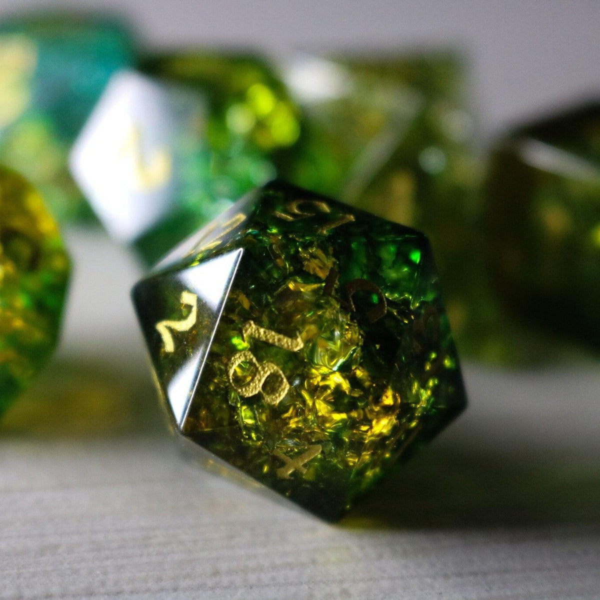 Green Poison Forge Fire Cracked Glass DND Dice Set