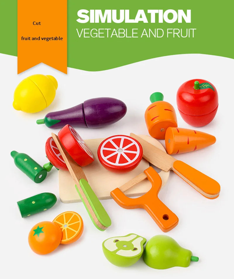 Simulation Kitchen Pretend Toy Wooden Classic Game Montessori Educational Toy For Children Kids Gift Cutting Fruit Vegetable Set