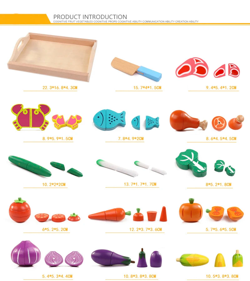 Simulation Kitchen Pretend Toy Wooden Classic Game Montessori Educational Toy For Children Kids Gift Cutting Fruit Vegetable Set