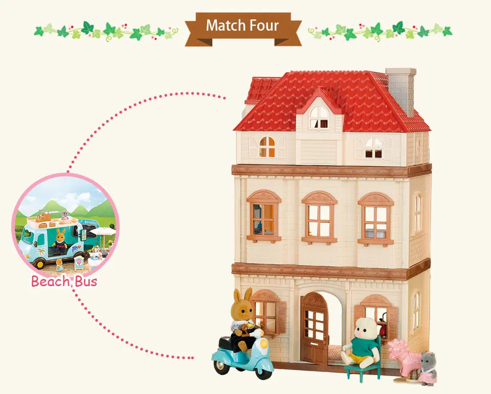 Simulation Kitchen Forest Family Small House Double Three- Story Villa Reindeer  Animal Model Girl Dollhouse Furniture Toy Gifts