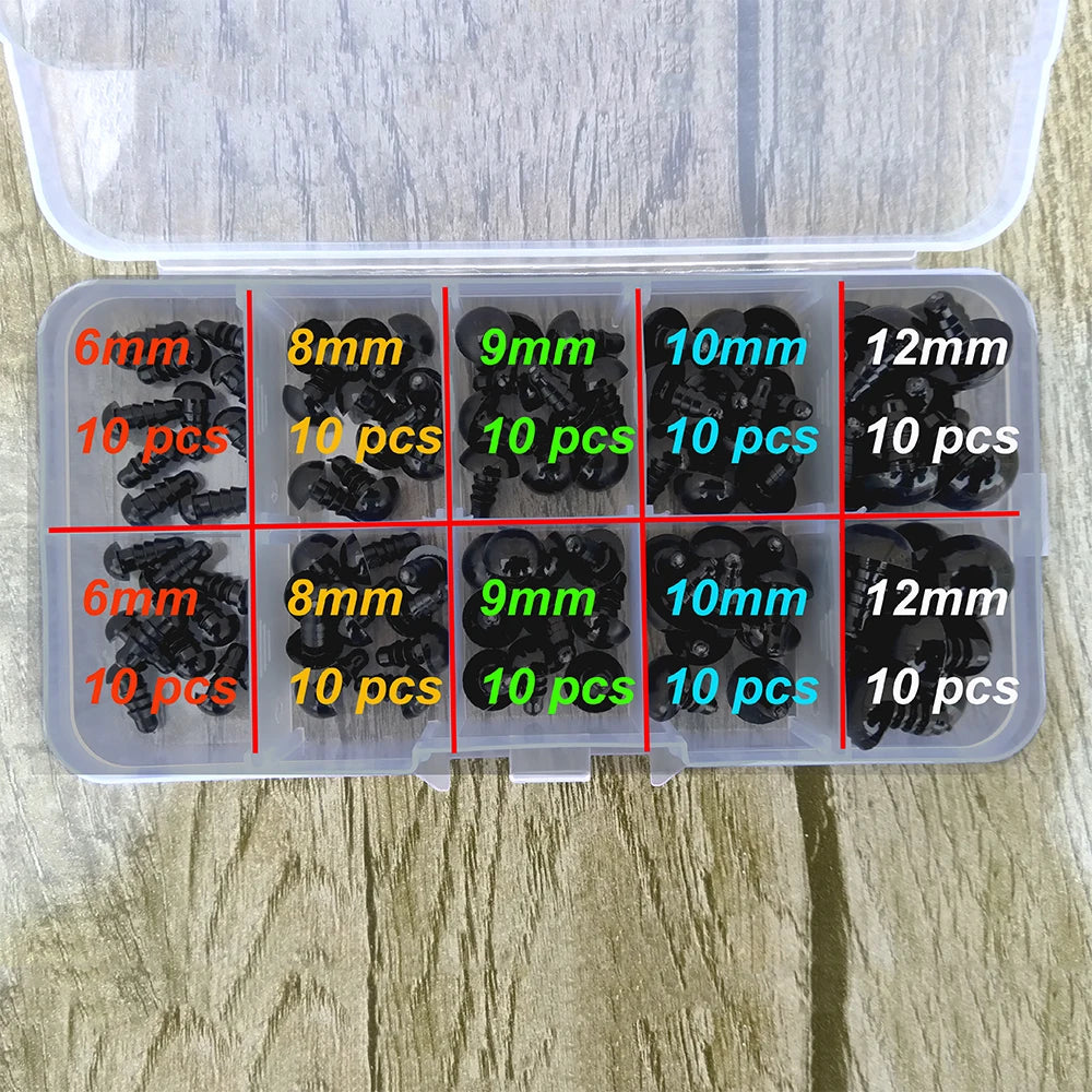 100pcs 8/10/12/14mm Plastic Safety Eyes For Toys Diy Mix Size Crochet Animal Eye For Doll Toys Amigurumi Accessories
