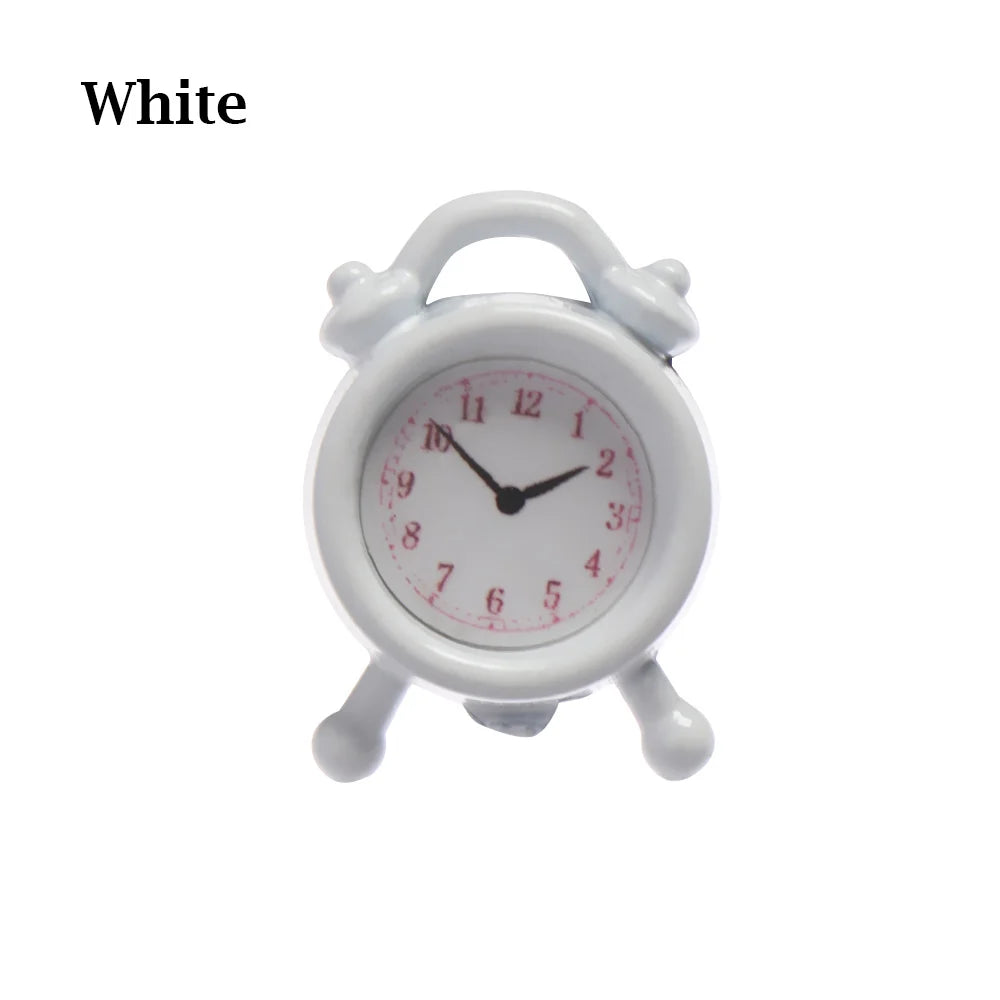 1Pc 1:12 Scale Alarm Clock Doll Kitchen Living Room Miniature Dollhouse Mini Home Decoration Toy Metal Candy Color Doll Clocks