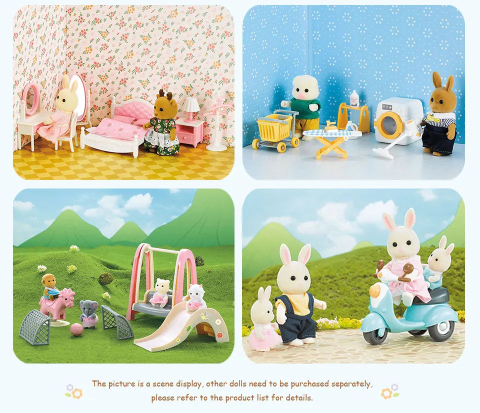 Simulation Kitchen Forest Family Small House Double Three- Story Villa Reindeer  Animal Model Girl Dollhouse Furniture Toy Gifts
