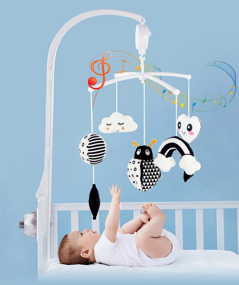 Animal Music Box Black and White Bed Bell Toy Baby Crib Rattles Baby Toys 0-12 Months Infant Clockwork Toy Mobile Newborn Toys