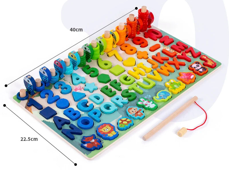 3D Preschool Children Educational Toys Wooden Montessori Arithmetic Magnetic Fishing Digital Shape Matching Building Block Toys
