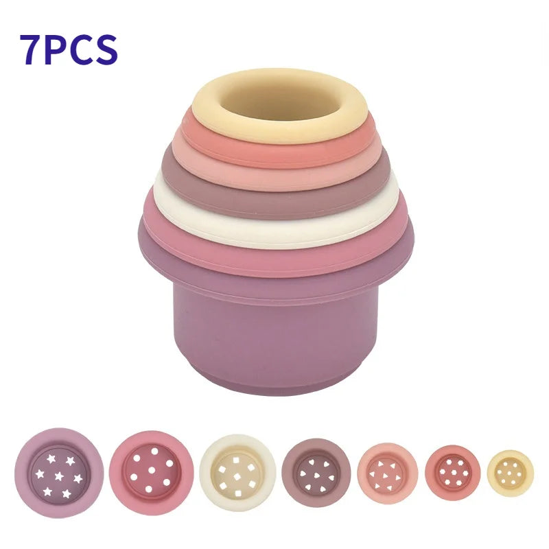 Baby Silicone Hourglass Stacking Cup Montessori Educational Toy  Intelligence Gift Toys Stacking Ring Tower Toy Infant Bath Play