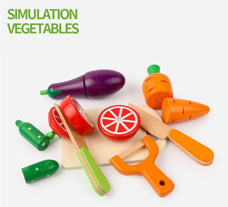 Simulation Kitchen Pretend Toy Wooden Classic Game Montessori Educational Toy For Children Kids Gift Cutting Fruit Vegetable Set