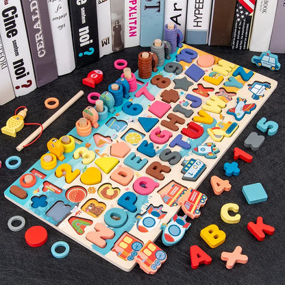 Montessori Wooden Toys Kids Busy Board Animal Math Fishing Numbers Matching Digital Shape Educational Toys For Children Gifts