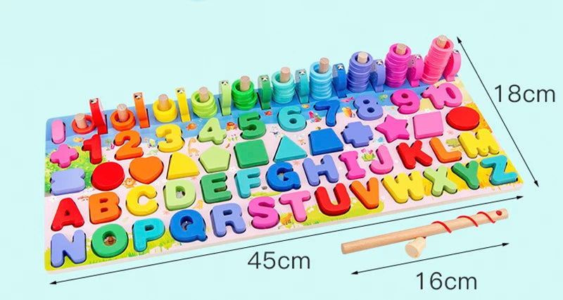 3D Preschool Children Educational Toys Wooden Montessori Arithmetic Magnetic Fishing Digital Shape Matching Building Block Toys