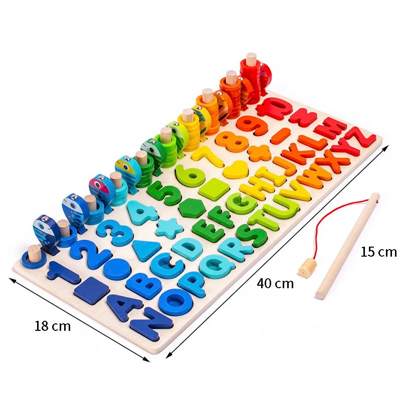 3D Preschool Children Educational Toys Wooden Montessori Arithmetic Magnetic Fishing Digital Shape Matching Building Block Toys