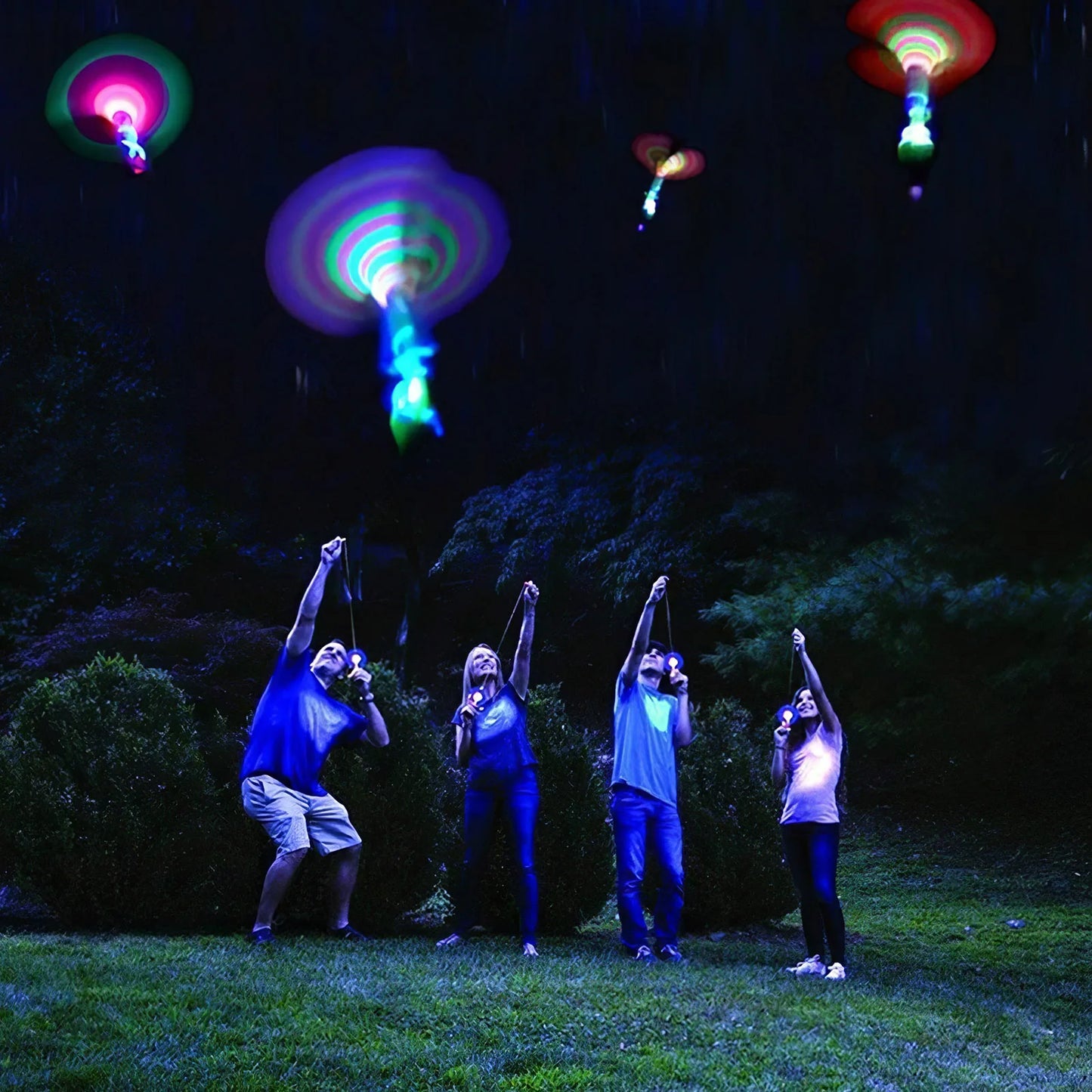 10PCS Outdoor Shining Rocket Flash LED Light Night Kids Luminous Slingshot Toys Shine Slingshot Elastic Helicopter Rotating Toy