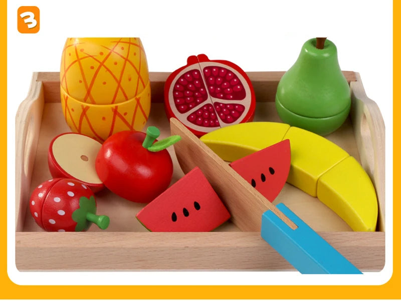 Simulation Kitchen Pretend Toy Wooden Classic Game Montessori Educational Toy For Children Kids Gift Cutting Fruit Vegetable Set