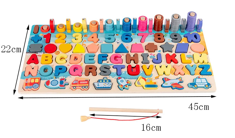 3D Preschool Children Educational Toys Wooden Montessori Arithmetic Magnetic Fishing Digital Shape Matching Building Block Toys