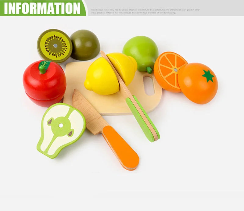 Simulation Kitchen Pretend Toy Wooden Classic Game Montessori Educational Toy For Children Kids Gift Cutting Fruit Vegetable Set