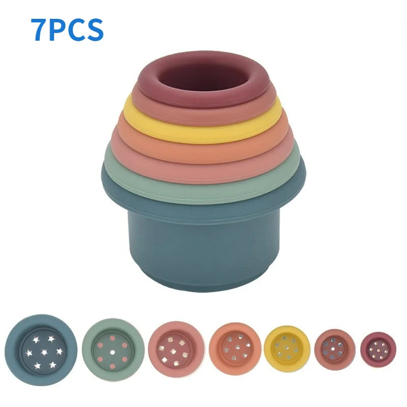 Baby Silicone Hourglass Stacking Cup Montessori Educational Toy  Intelligence Gift Toys Stacking Ring Tower Toy Infant Bath Play