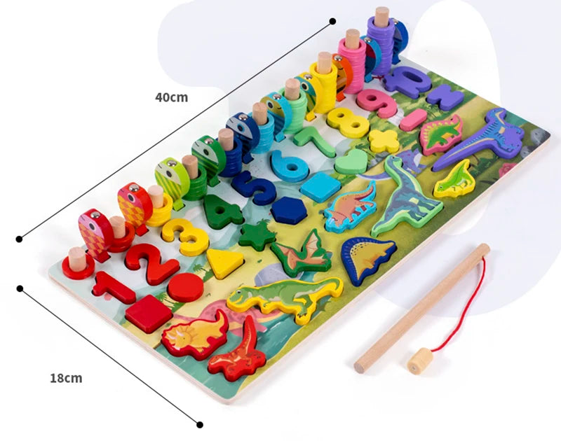 3D Preschool Children Educational Toys Wooden Montessori Arithmetic Magnetic Fishing Digital Shape Matching Building Block Toys