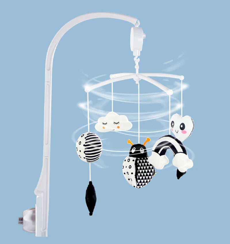 Animal Music Box Black and White Bed Bell Toy Baby Crib Rattles Baby Toys 0-12 Months Infant Clockwork Toy Mobile Newborn Toys