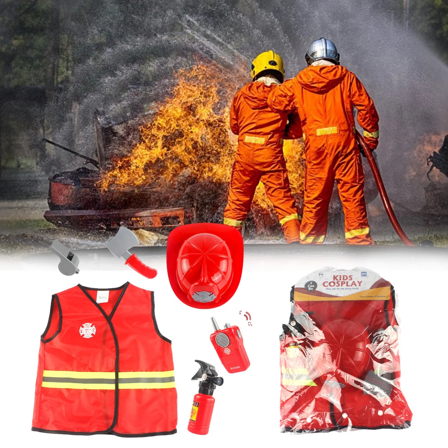 Funny Construction Worker Costume Kit Kids Boys Children Role Play Toy Set Career Costumes Heavy Worker Cosplay