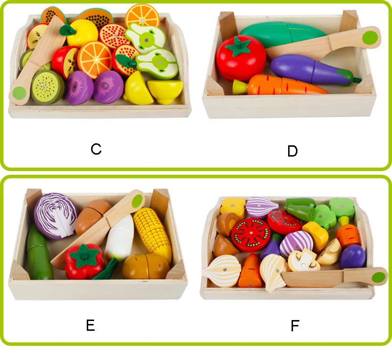 Simulation Kitchen Pretend Toy Wooden Classic Game Montessori Educational Toy For Children Kids Gift Cutting Fruit Vegetable Set