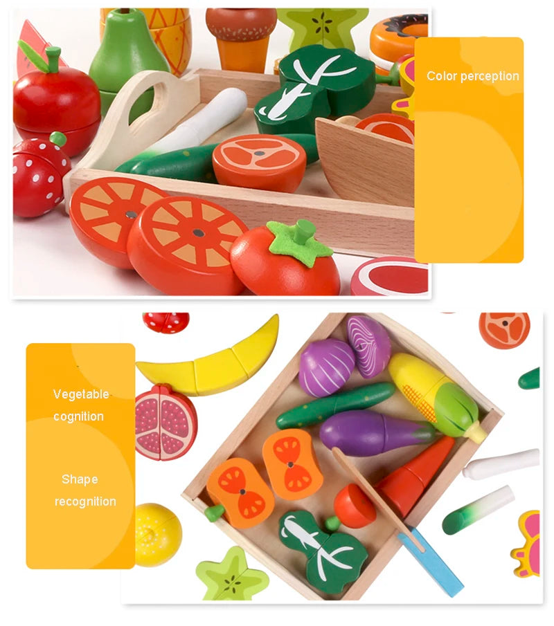 Simulation Kitchen Pretend Toy Wooden Classic Game Montessori Educational Toy For Children Kids Gift Cutting Fruit Vegetable Set