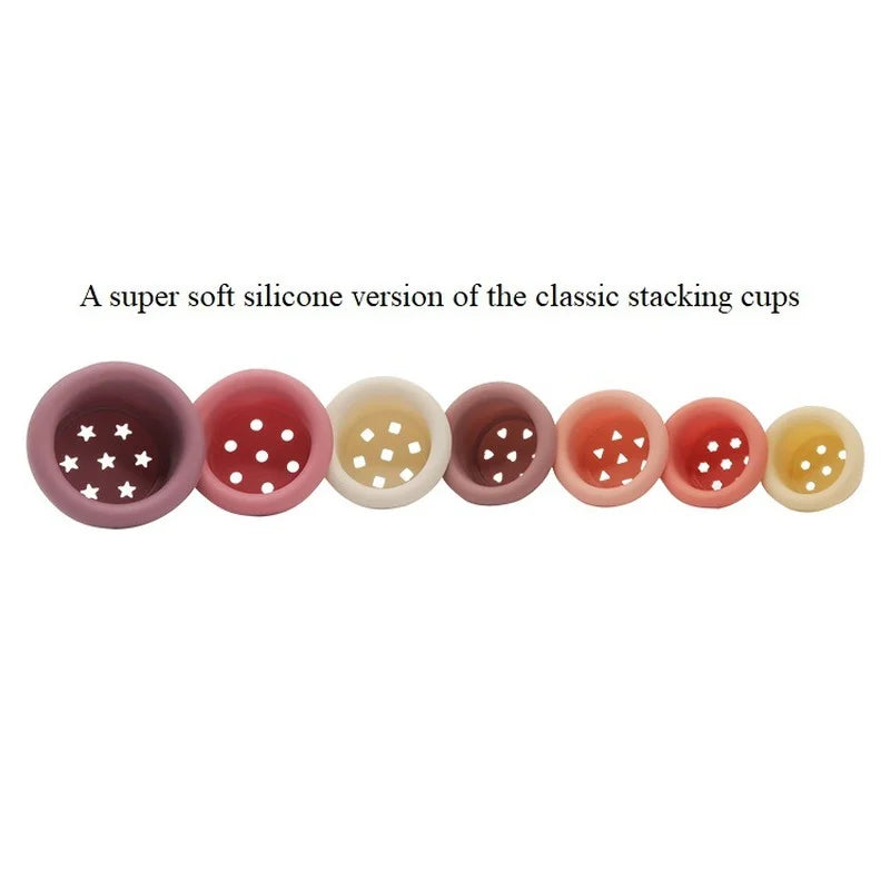 Baby Silicone Hourglass Stacking Cup Montessori Educational Toy  Intelligence Gift Toys Stacking Ring Tower Toy Infant Bath Play