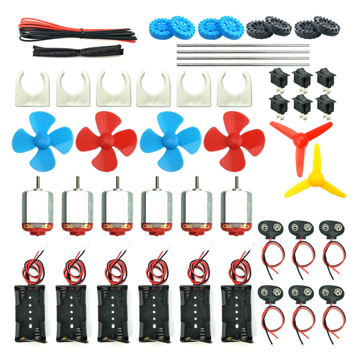 6 Set DC Motors Kit, Mini Electric Hobby Motor 3V -12V 25000 RPM Strong Magnetic with Shaft Propeller, 2 x AA Battery Holder,9V