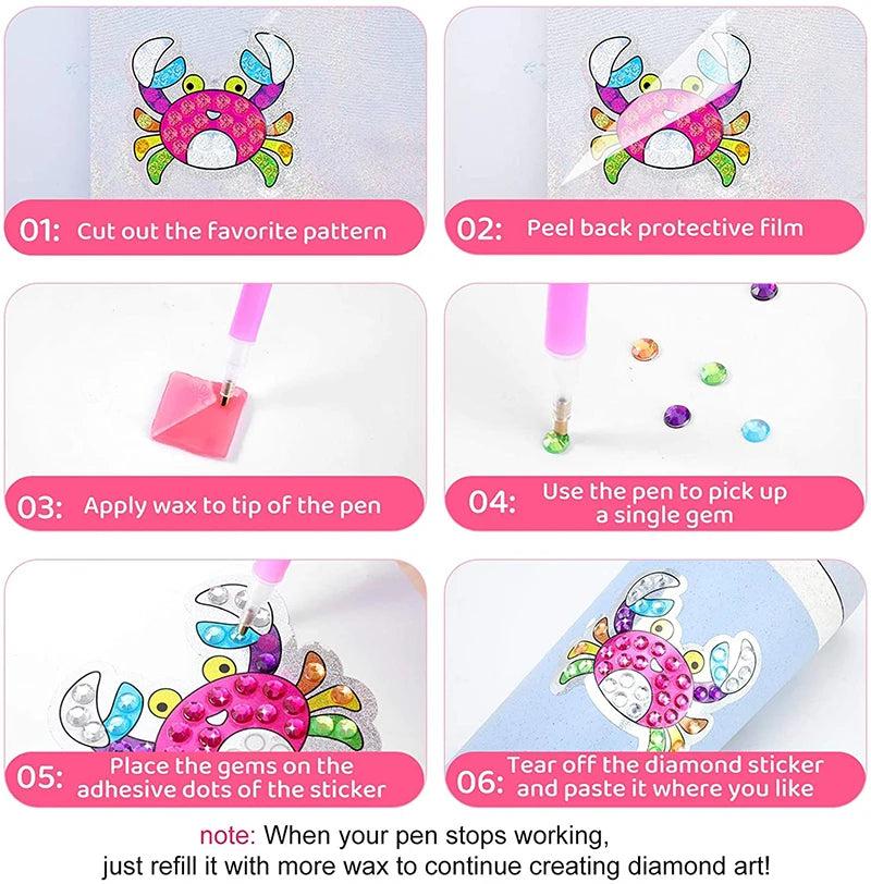 12 Create Big Gem Diamond Painting Sticker Kit Art Craft Girls Boys Unicorn Animal Sealife Magical Mosaic Dot Sticky Toys Gifts