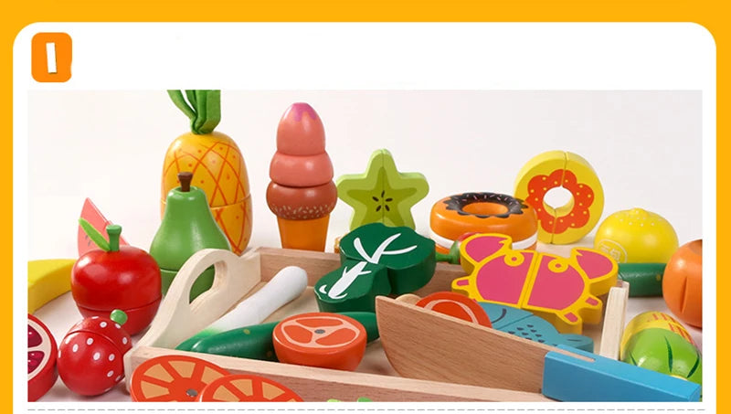 Simulation Kitchen Pretend Toy Wooden Classic Game Montessori Educational Toy For Children Kids Gift Cutting Fruit Vegetable Set