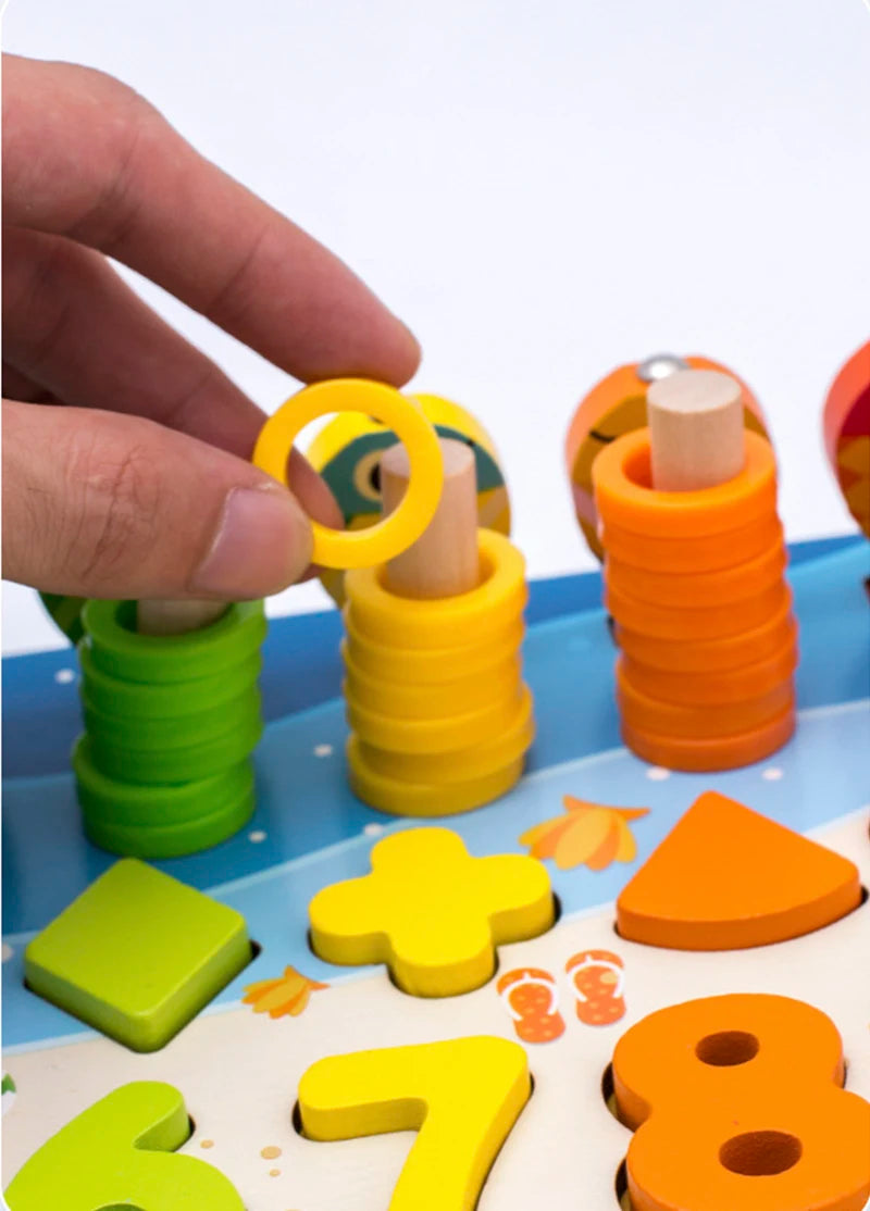 3D Preschool Children Educational Toys Wooden Montessori Arithmetic Magnetic Fishing Digital Shape Matching Building Block Toys