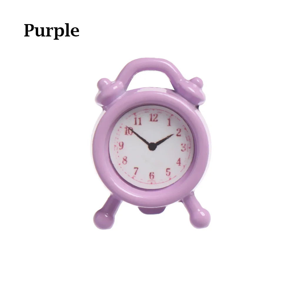 1Pc 1:12 Scale Alarm Clock Doll Kitchen Living Room Miniature Dollhouse Mini Home Decoration Toy Metal Candy Color Doll Clocks