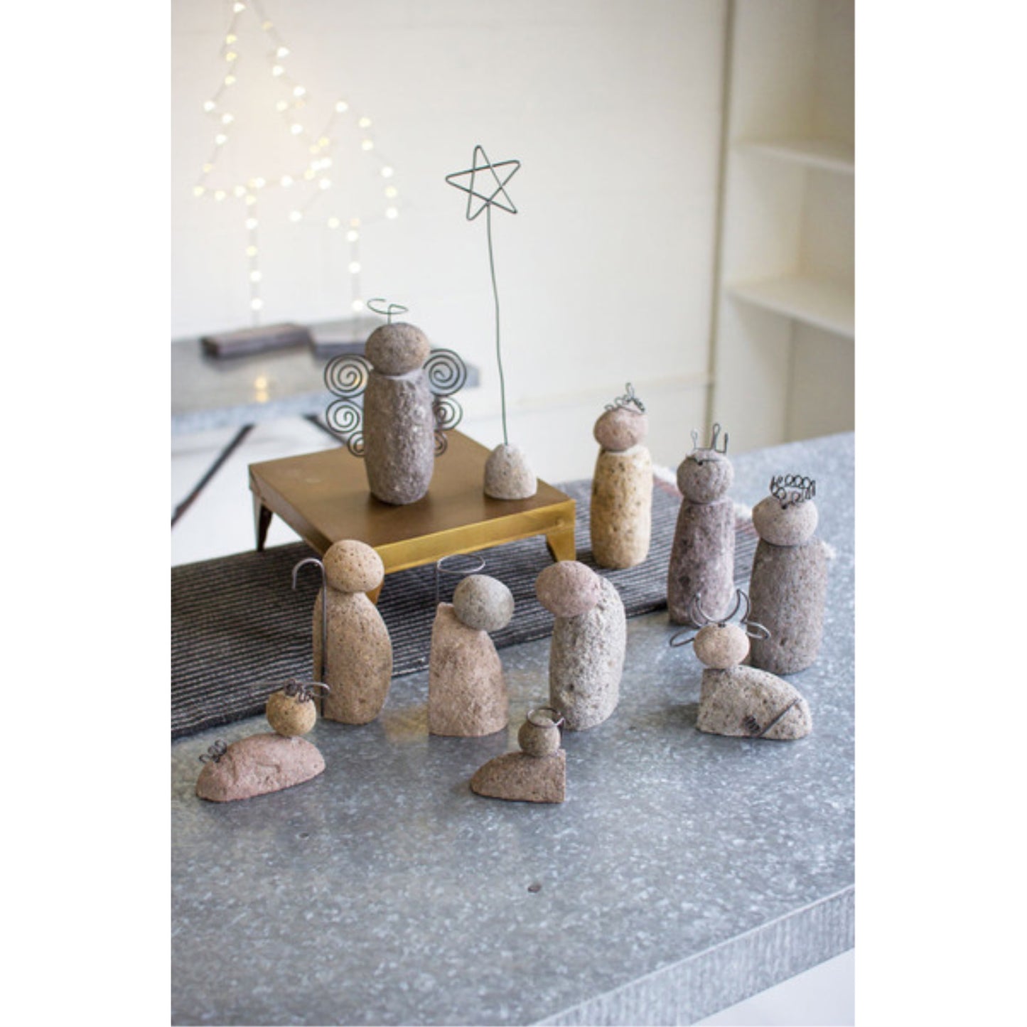 KALALOU Set of 12 River Rock Nativity Scene, Grey, Model H8557, Decorative Home Accent