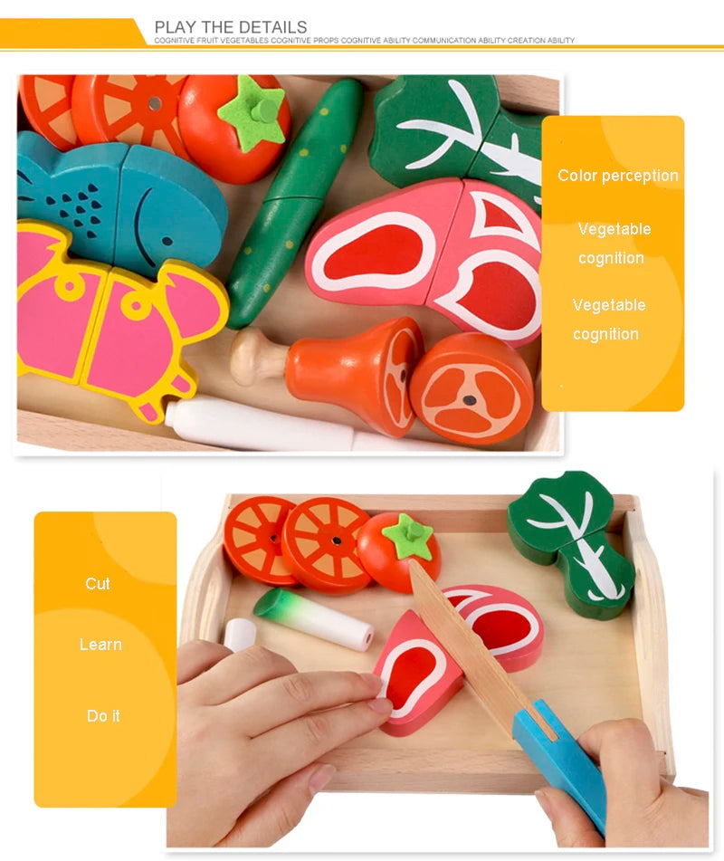 Simulation Kitchen Pretend Toy Wooden Classic Game Montessori Educational Toy For Children Kids Gift Cutting Fruit Vegetable Set