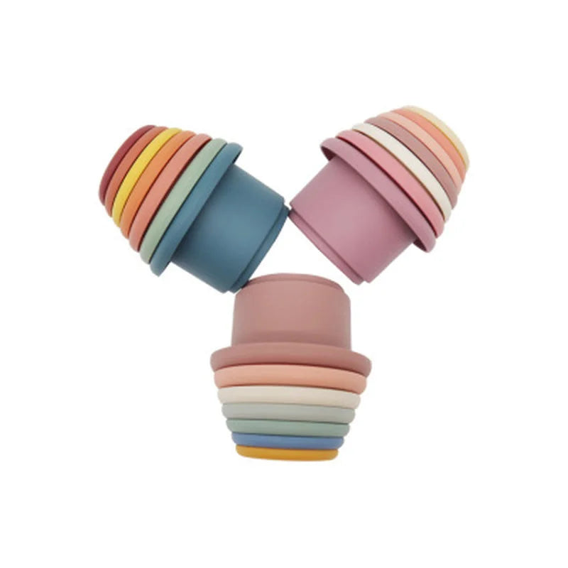 Baby Silicone Hourglass Stacking Cup Montessori Educational Toy  Intelligence Gift Toys Stacking Ring Tower Toy Infant Bath Play