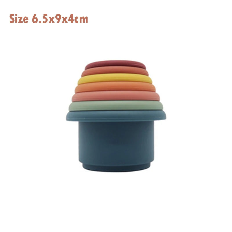 Baby Silicone Hourglass Stacking Cup Montessori Educational Toy  Intelligence Gift Toys Stacking Ring Tower Toy Infant Bath Play