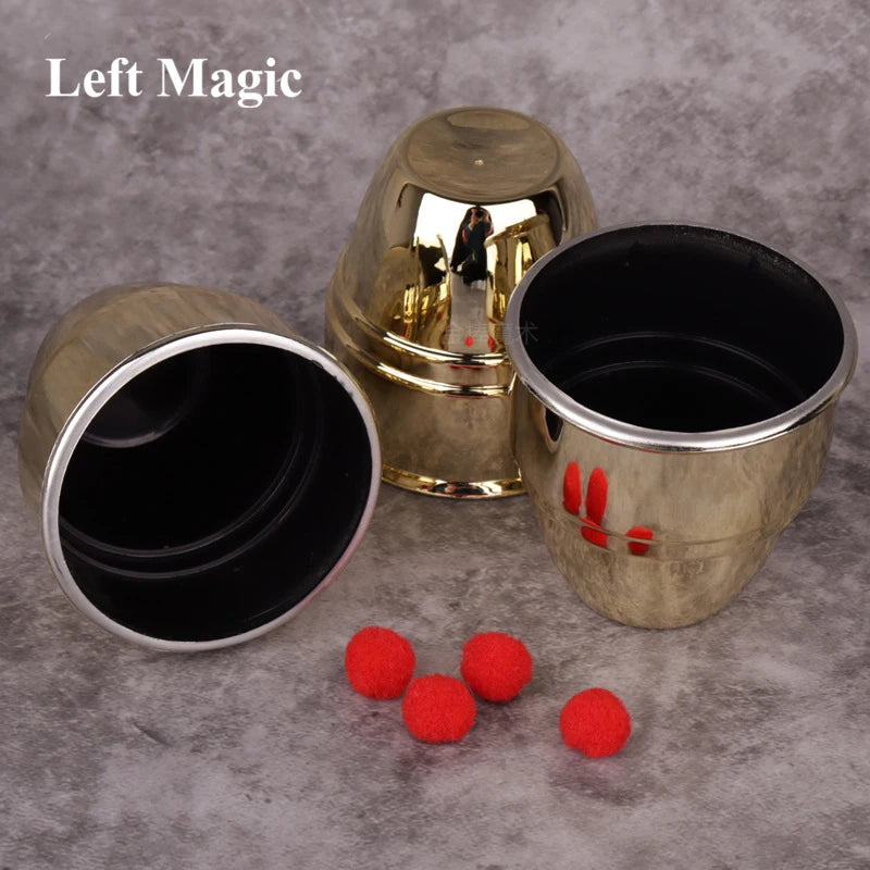 Large Size Magic Three Cups And Balls - Golden Magic Tricks Close Up Street Stage Magic Props Magician Magic Kids Toys Mentalism