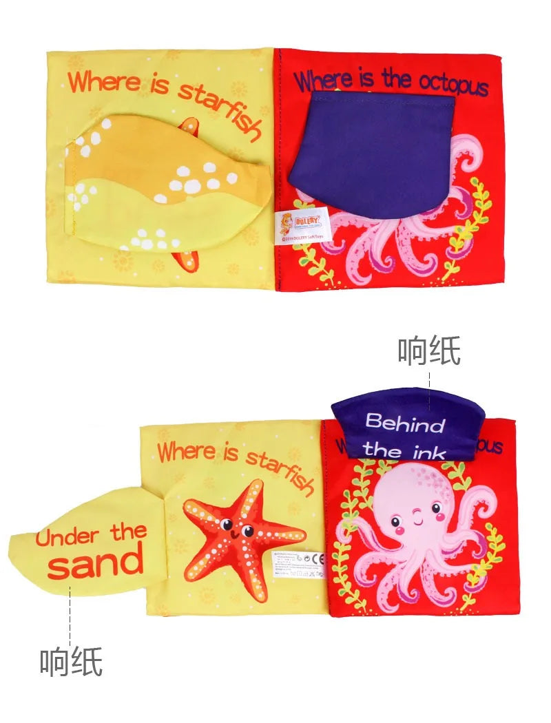 Hot Sale 0-36Month Baby Early Learning Educate Toy Tail Cloth Book Parent-child Interactive Sound Paper Puzzle Cloth Book Rattle