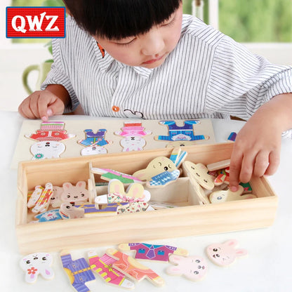 Cartoon Wooden Toy Rabbit Changing Clothes Puzzles Montessori Educational Dress Changing Jigsaw Puzzle Toys Children Kids Gifts