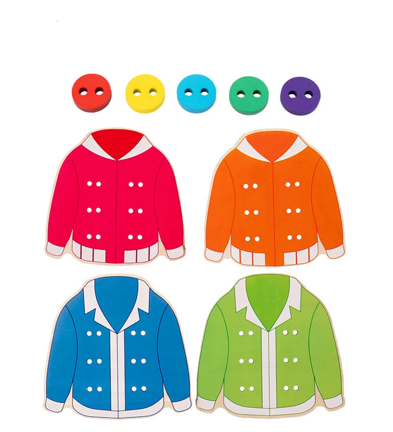 1 Set Montessori Learn Life Skill Toy Clothes Threading Button Teaching Aid Sewing Button Training Board Game Gift For Kids Girs