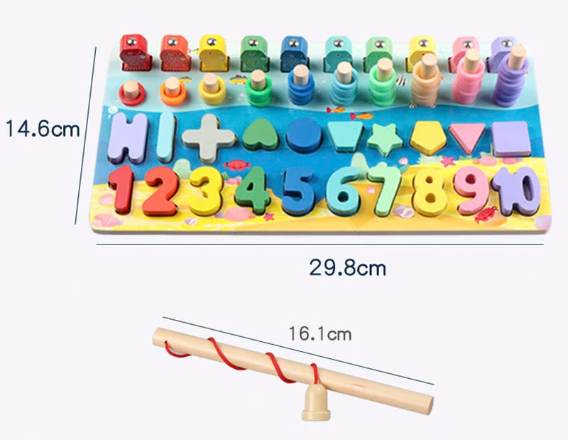 3D Preschool Children Educational Toys Wooden Montessori Arithmetic Magnetic Fishing Digital Shape Matching Building Block Toys