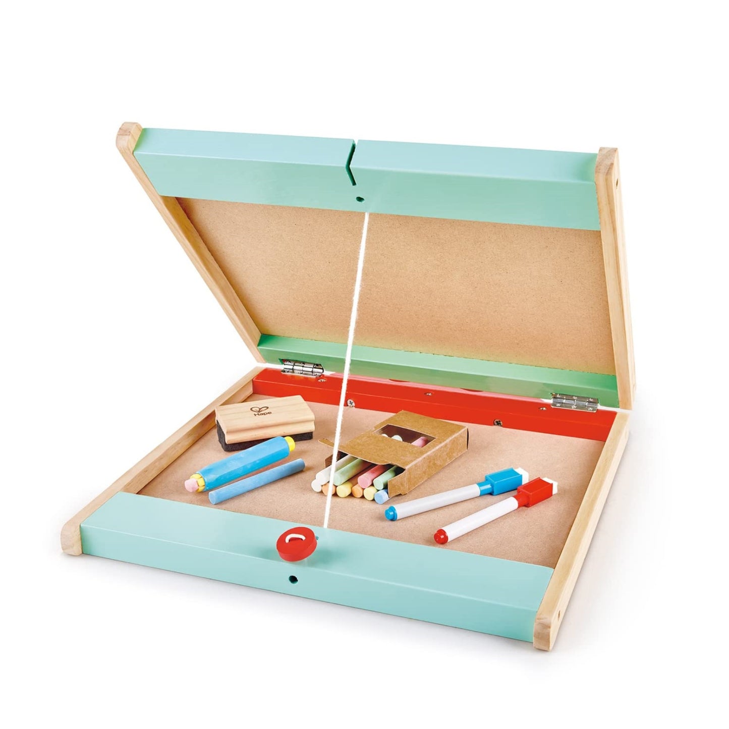 Hape 3 in 1 Tabletop 2 Sided Standing Artwork Easel Blackboard and Magnetic Erasable Whiteboard w/ 10 Chalk Colors & 2 Marker Pe