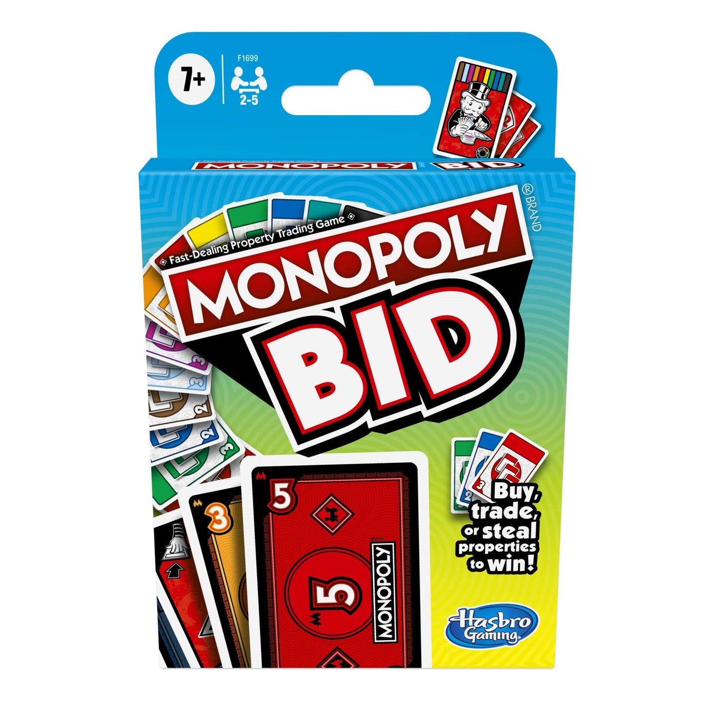 Monopoly Bid Game - Quick-Playing Card Game for 4 Players, Ages 7+, Multicolor, Model F1699