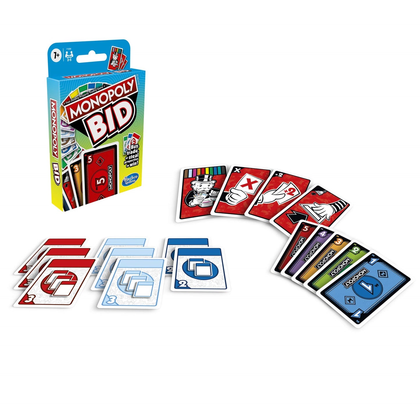 Monopoly Bid Game - Quick-Playing Card Game for 4 Players, Ages 7+, Multicolor, Model F1699