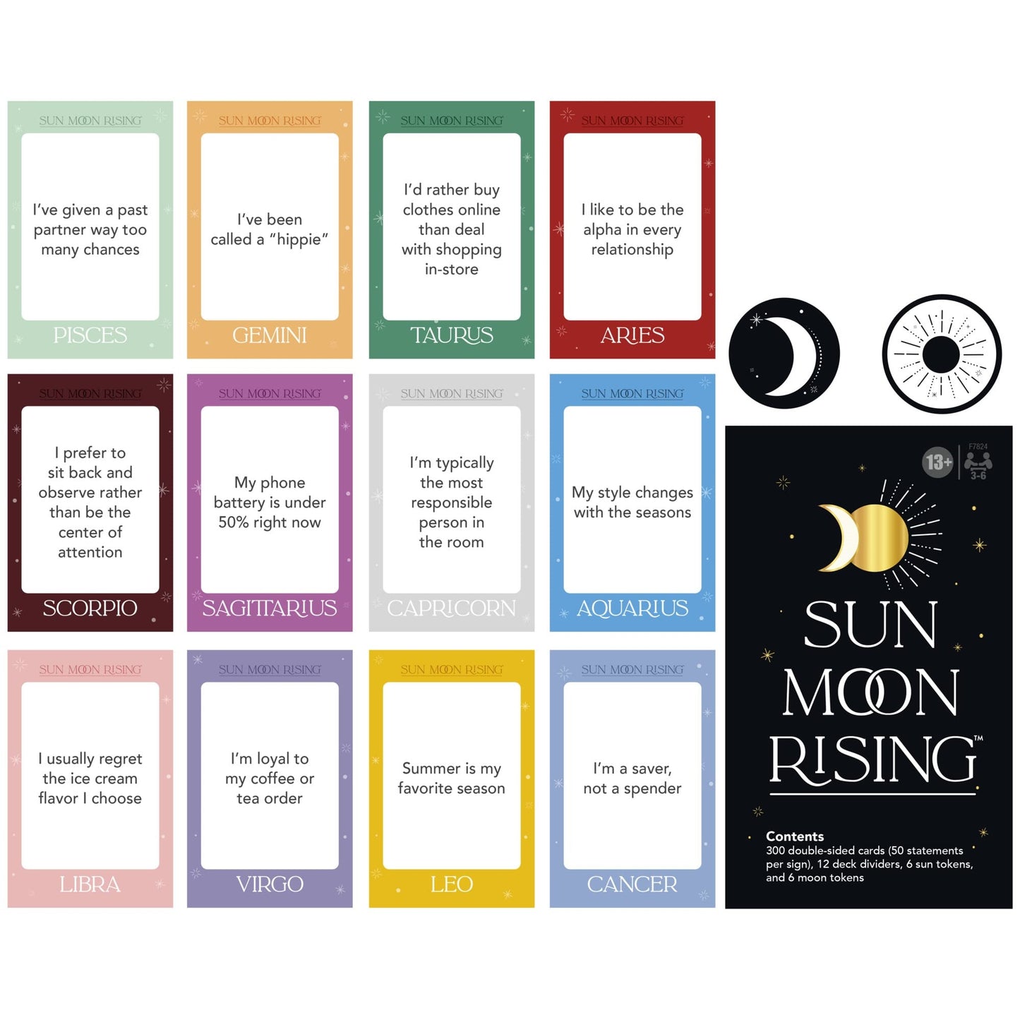 Hasbro Gaming Sun Moon Rising Game - Astrology-Themed Card Game for 3-6 Players, Ages 13+, Multicolor, Model F7824