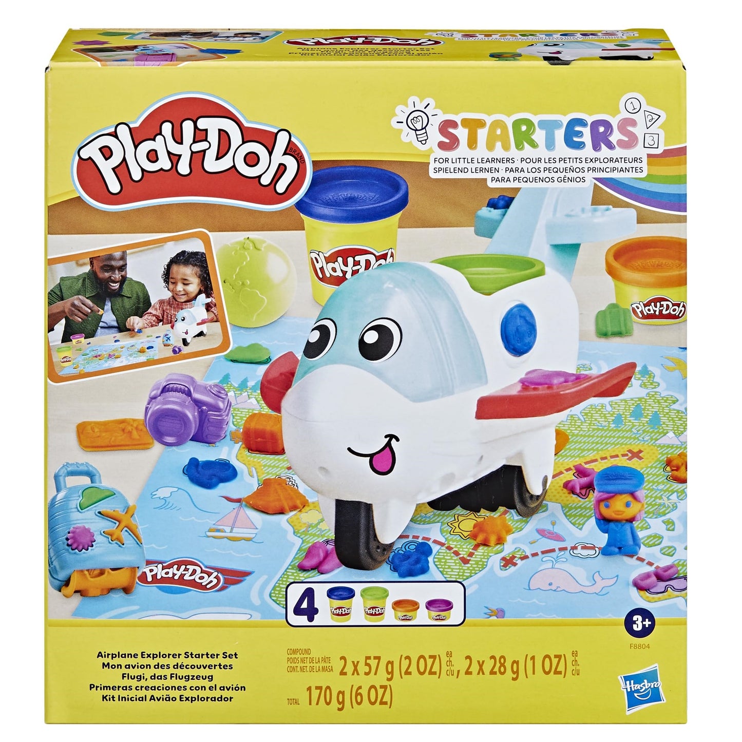 Play-Doh Airplane Explorer Starter Set, Preschool Toys for 3 Year Old Girls & Boys & Up with Jet, World Map Playmat, 3 Accessori